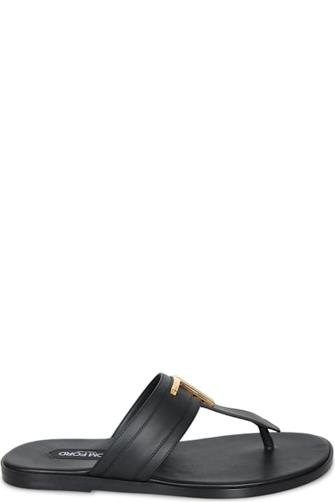 Tom Ford for Men Tom Ford Brighton Leather Flip-flops In Black And Gold