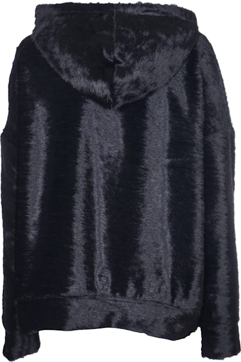 Weili Zheng for Women Weili Zheng Fur Applique Velvet Hooded Sweater