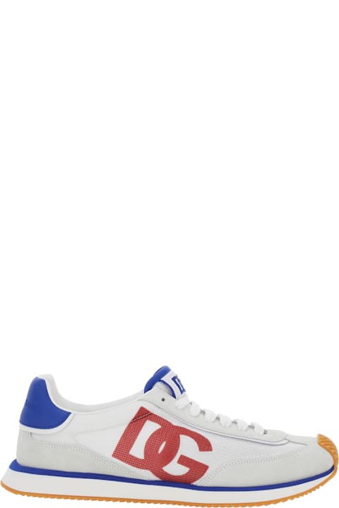 Sneakers for Men Dolce & Gabbana 'aria' White Running Sneakers With Logo Detail In Suede And Tech Fabric Man