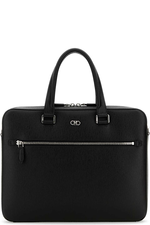 Ferragamo Men Ferragamo Black Leather Revival Briefcase