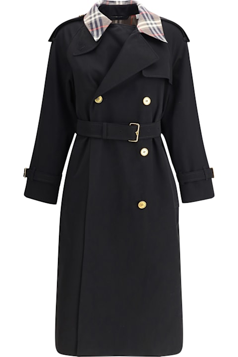 Homeware Burberry Castleford Long Trench Coat With Check Collar