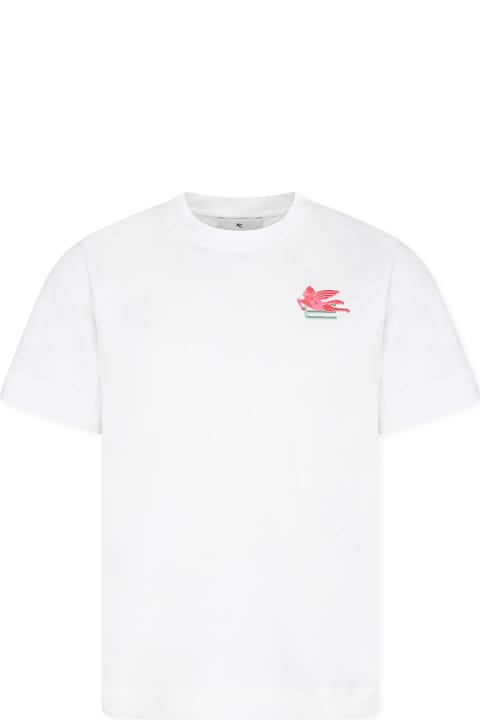 Etro Topwear for Girls Etro White T-shirt For Girl With Pegaso And Logo