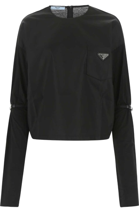 Prada Clothing for Women Prada Black Nylon And Cotton T-shirt
