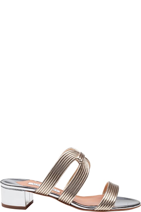 【送料&関税込】Aquazzura Mule Esencia 35 In Laminated Leath AQUAZZURA Esencia 35 metallic mules | NET-A-PORTER