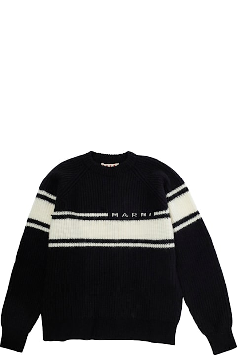 Marni T-Shirts & Polo Shirts for Boys Marni Black Striped Sweater With Front Logo In Wool And Alpaca Blend Boy