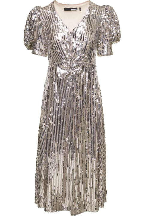 Rotate by Birger Christensen Women Rotate by Birger Christensen 'sierina' Silver-tone Midi Dress With All-over Sequins Woman Rotate