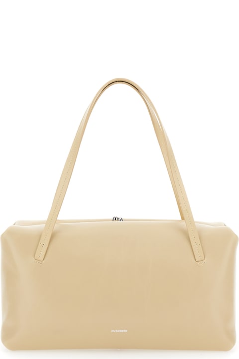 Homeware Jil Sander 'goji Pillow' Beige Shoulder Bag With Clasp Closure And Logo Lettering On The Front In Leather Woman