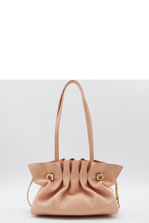Ferragamo for Women Ferragamo Light Pink Piercing S Leather Top Handle Bag