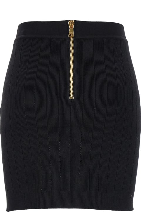 Balmain Clothing for Women Balmain Black Mini Pencil Skirt With Jewel Buttons In Stretch Viscose Blend Woman