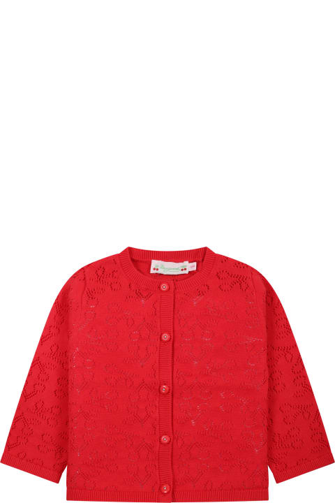 Red Cardigan For Baby Girl With Iconic Cherries All-over