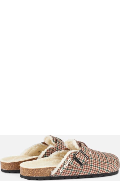 Homeware MC2 Saint Barth Woman Furry Sandal Clogs With Pied De Poule Print