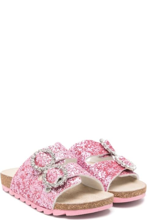 Monnalisa Shoes for Girls Monnalisa Pink Glittered Sandals With Crystal Buckle In Tech Fabric Girl