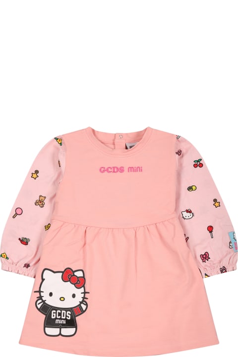 GCDS Mini for Kids GCDS Mini Pink Dress For Baby Girl With Print And Logo