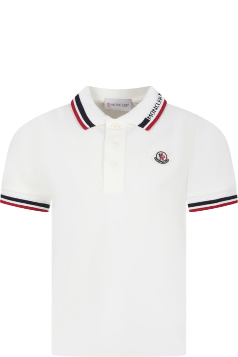 Moncler Sale for Kids Moncler White Polo Shirt For Boy With Logo