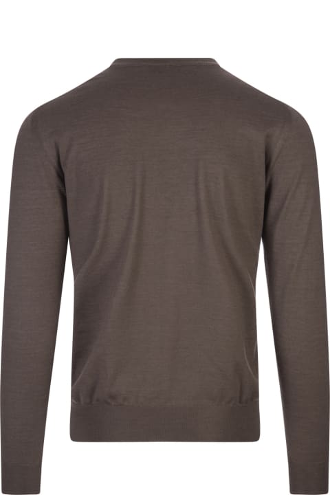 Fedeli Sweaters for Men Fedeli Taupe Round Neck Pullover In Cashmere And Silk