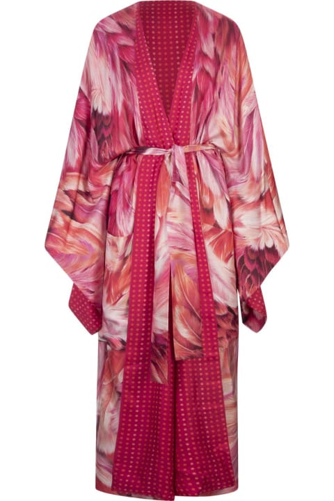 Roberto Cavalli Jumpsuits for Women Roberto Cavalli Reversible Long Dress With Pink Plumage Print