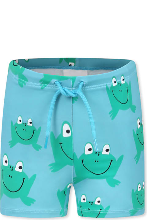Stella McCartney Kids لـ أولاد Stella McCartney Kids Light Blue Swim Shorts For Boy With Frog