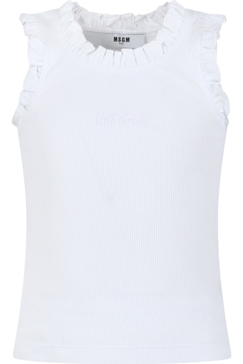 MSGM for Kids MSGM White Tank Top For Girl With Ruffles