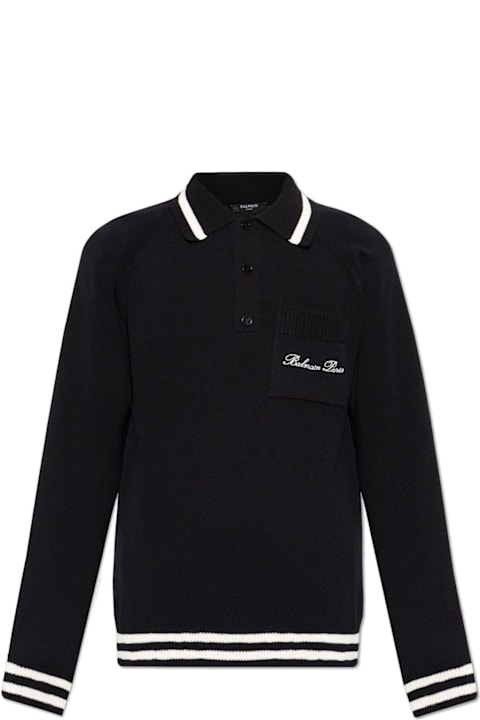 Balmain Clothing for Men Balmain Logo Embroidered Long-sleeve Polo Shirt