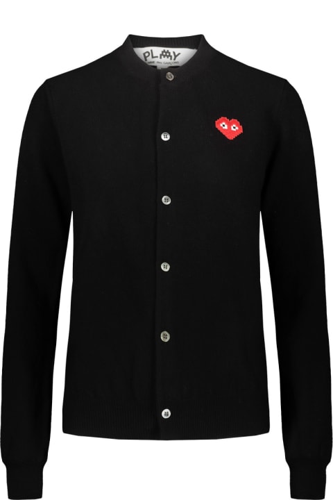 Comme des Garçons Play Sweaters for Women Comme des Garçons Play Black Cardigan With Red Pixelated Heart