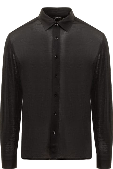 メンズ Tom Fordのウェア Tom Ford Black Satin Shirt In Silk Man