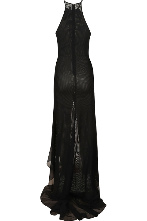 David Koma Dresses for Women David Koma Ruched Front & Ruffle Hem Detail Mesh Gown