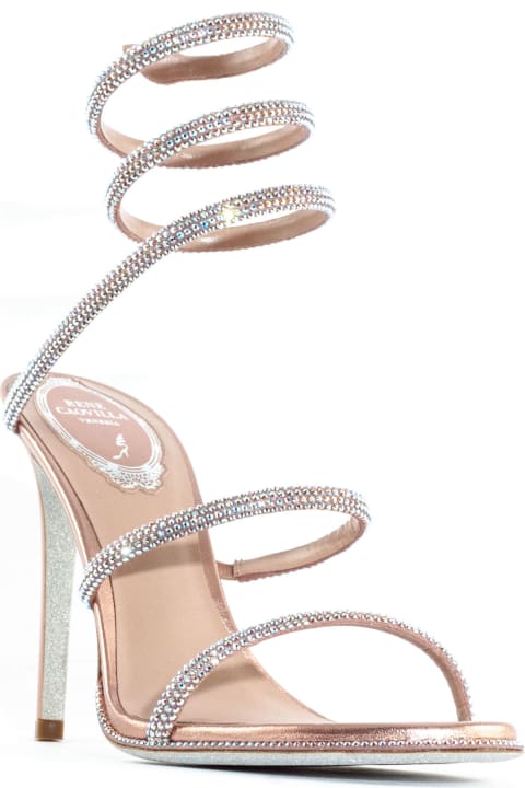 René Caovilla Shoes for Women René Caovilla Cleo Sandal In Bronze-tone Satin And Strass