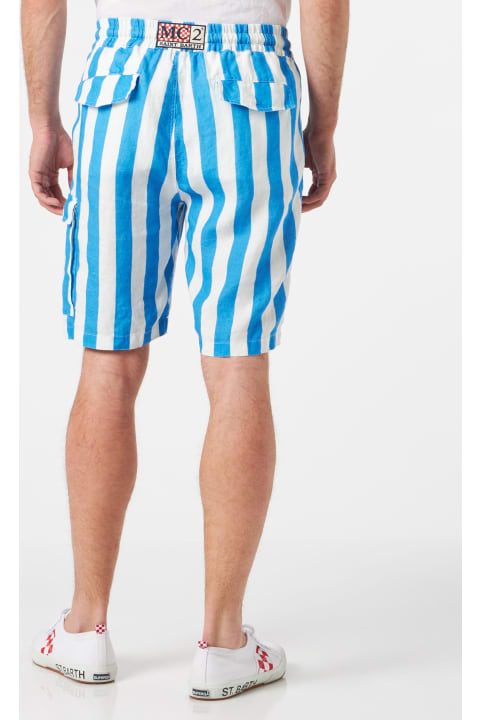 Homeware MC2 Saint Barth Man Linen Bermuda Shorts With White And Bluette Stripes
