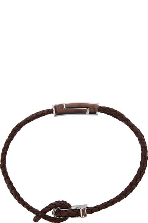 Brown Bracelet With Gancini Buckle In Braided Leather Man