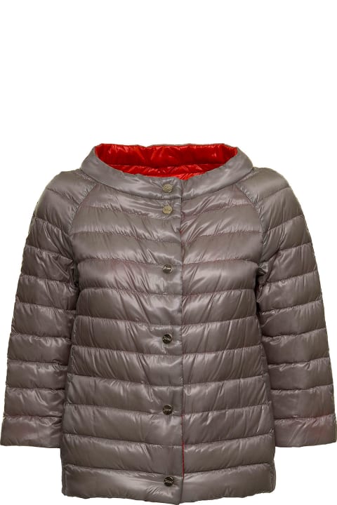 Beige And Orange Reverbile Quilted Down Jacket