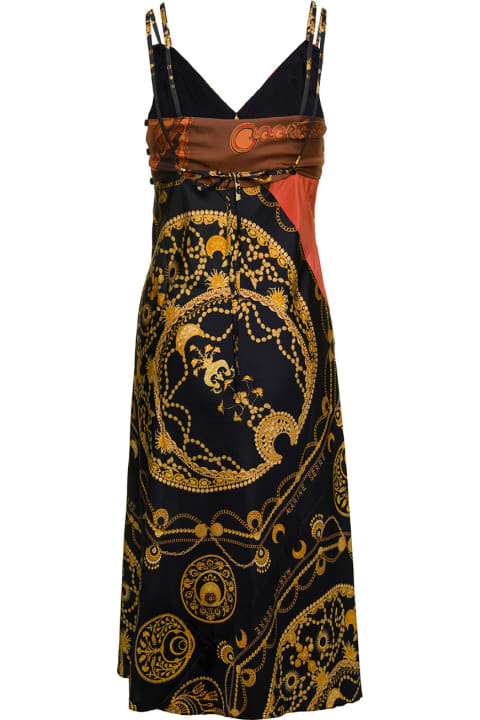 Marine Serre for Women Marine Serre Midi Multicolor Dress With Double Straps And Ornament Jewelry Print In Silk Woman