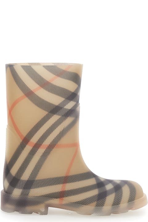 Burberry Shoes for Girls Burberry 'marsh' Beige Boots With All-over Check Motif In Rubber Girls