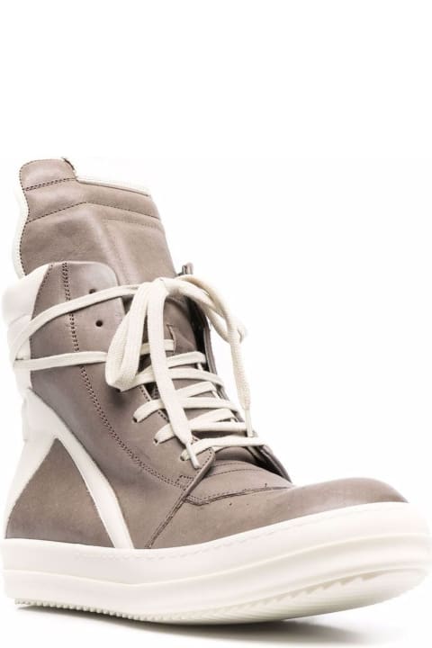 White And Brown Leather High-top Sneakers