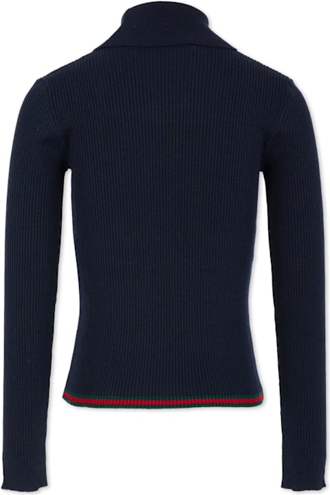 Homeware Gucci Blue Turtleneck For Kids With Web Detail
