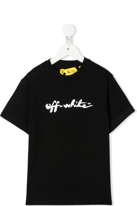 Logo Printed Black Cotton T-shirt Boy Off White Kids
