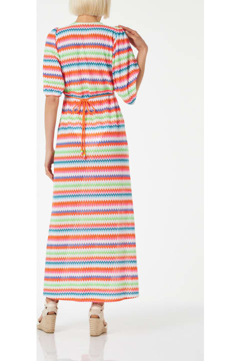 Homeware MC2 Saint Barth Chevron Raschel Knit Long Beach Dress Bliss With Striped Pattern