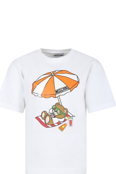 Fashion for Boys Moschino White T-shirt For Boy With Teddy Bear And Logo
