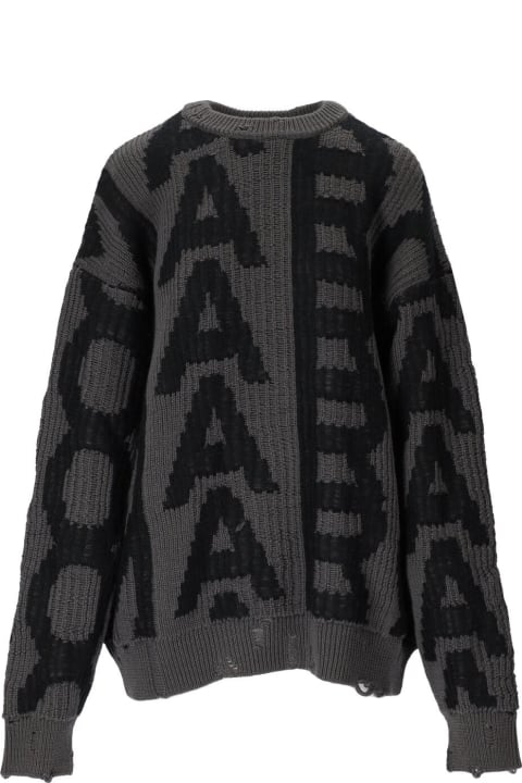 Marc Jacobs The Monogram Distressed Grey Black Crewneck Sweater