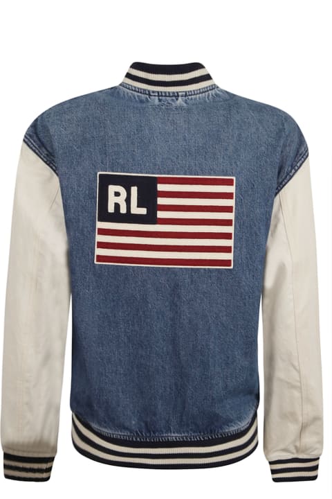 Ralph Lauren for Women Ralph Lauren Flag Patched Stripe Trimmed Denim Jacket