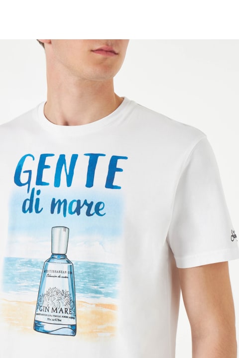 Homeware MC2 Saint Barth Man Cotton T-shirt With Gente Di Mare Print | Gin Mare Special Edition