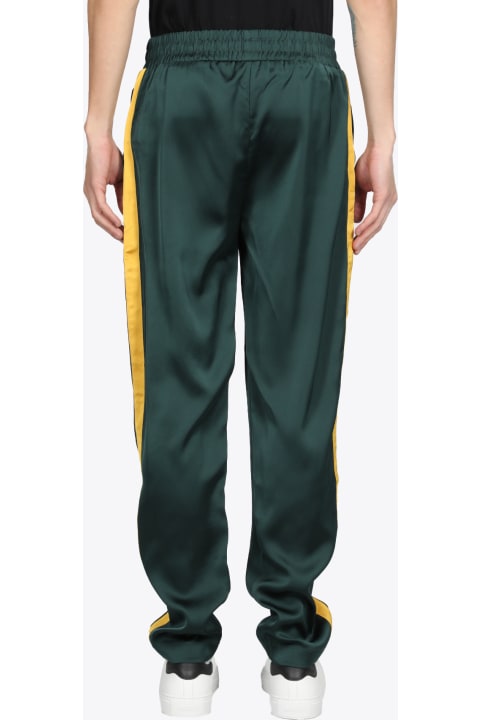 Academy Tracksuit Dark green satin track pant with yellow side band - Academy tracksuit