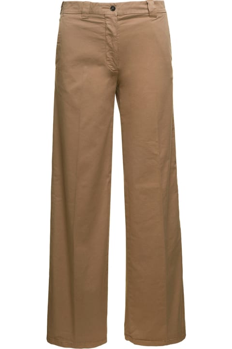 Beige Palazzo Pants With Welt Pockets In Cotton Woman