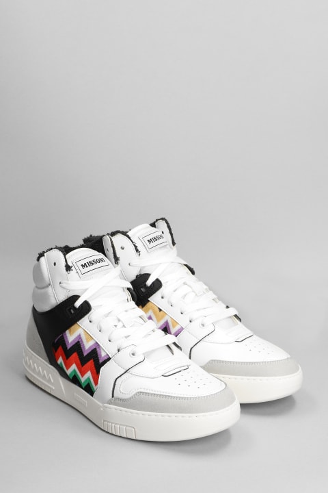 Sneakers In White Leather And Fabric