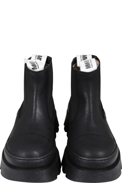 Shoes for Boys MM6 Maison Margiela Black Ankle Boots For Kids With Logo