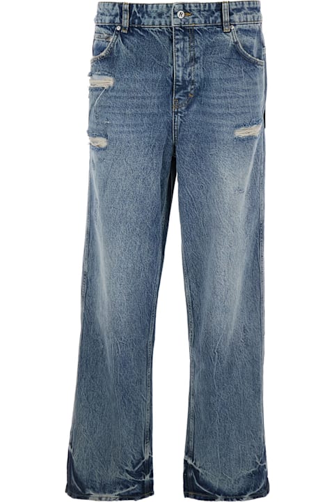 REPRESENT for Men REPRESENT 'r3' Blue Jeans With Ripped Details On The Front And Logo Embroidery On The Rear In Denim Man