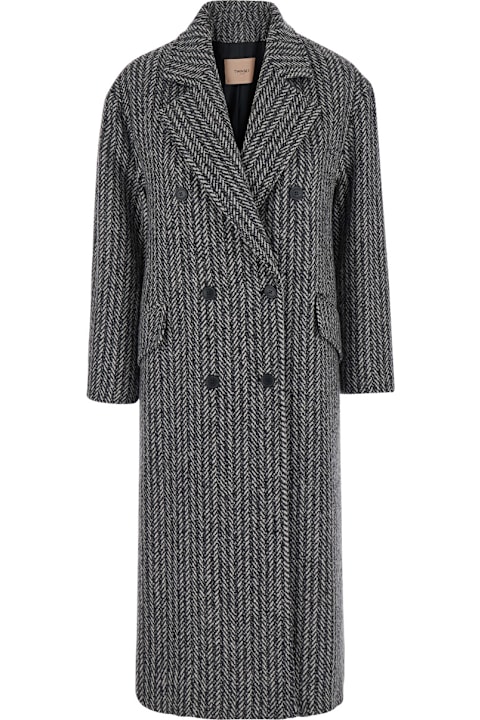 TwinSet for Kids TwinSet Grey Double-breasted Coat With With Fishbone Motif In Wool Blend Woman