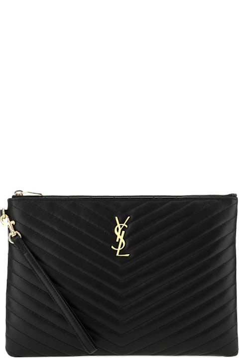 Saint Laurent Black Leather Jolie I-pad Holder