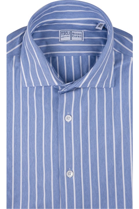 メンズ Fedeliのシャツ Fedeli Striped Blue Strech Shirt