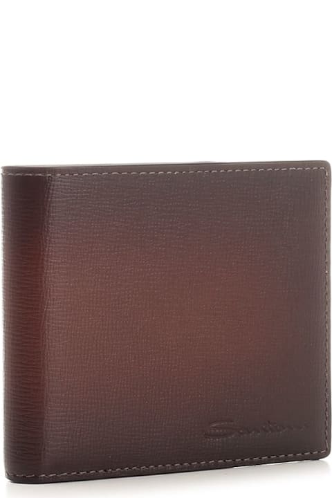 Wallets for Men Santoni Brown Leather Wallet