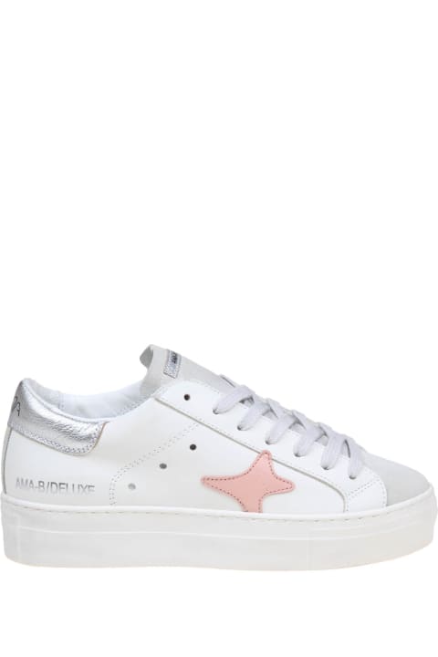 AMA-BRAND Shoes for Women AMA-BRAND White And Pink Leather Sneakers